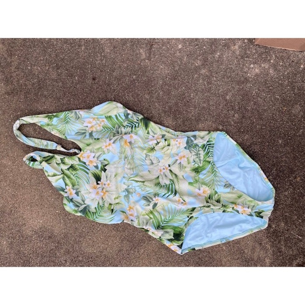 Tommy Bahama Womens Tropical Floral Palm Halter One Piece Swimsuit Blue Green 10 - Picture 9 of 9